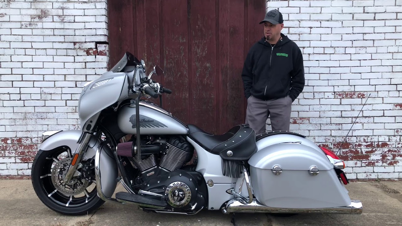 Indian Motorcycle Chieftain Custom with Fat Front Wheel, Air Ride, Center Stand, Intake and more.