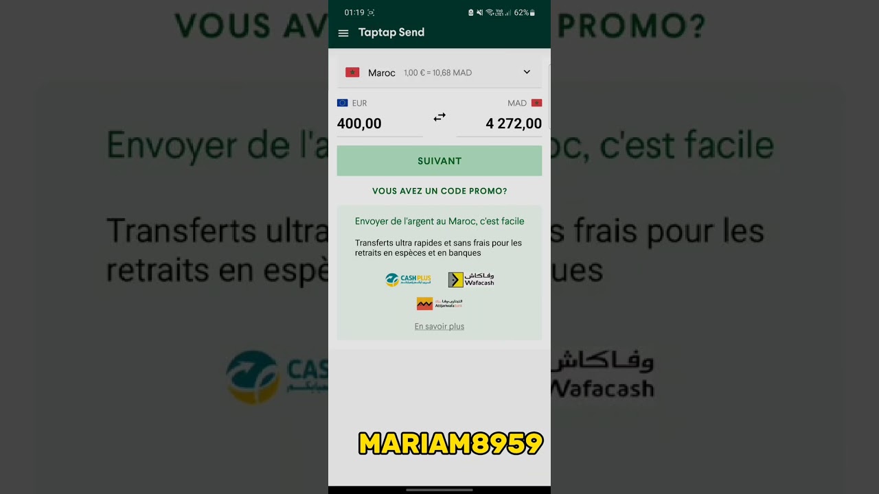taptap send code promo 5&euro; bonus ➡️ MARIAM8959 #taptapsend #taptapsendmaroc #maroc #france #italy