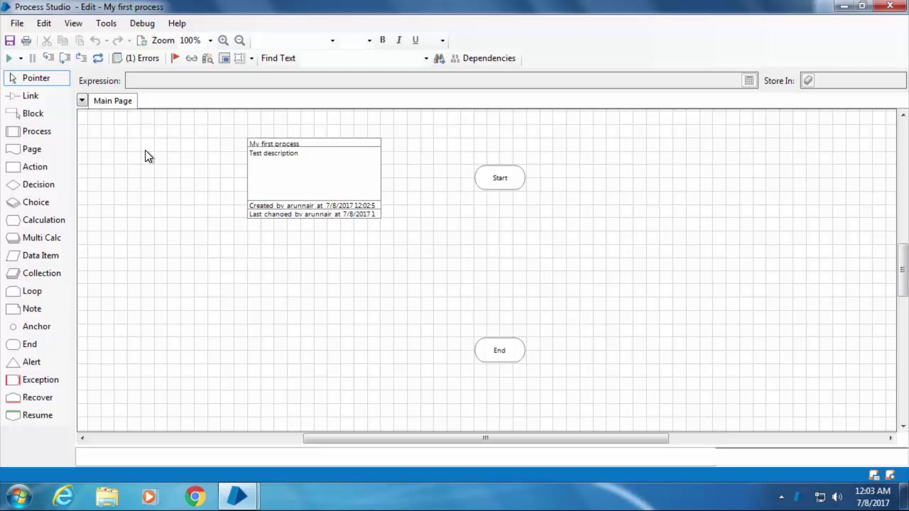 Blue Prism Video Tutorial | 010 | Introduction to process studio and creating a simple process