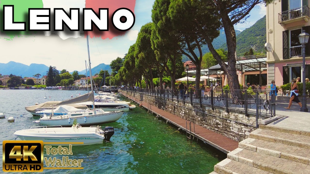 Lenno, Lake Como, Italy: Relaxing walk Along Lakeside Promenade & The Gulf of Venus Shoreline 4K