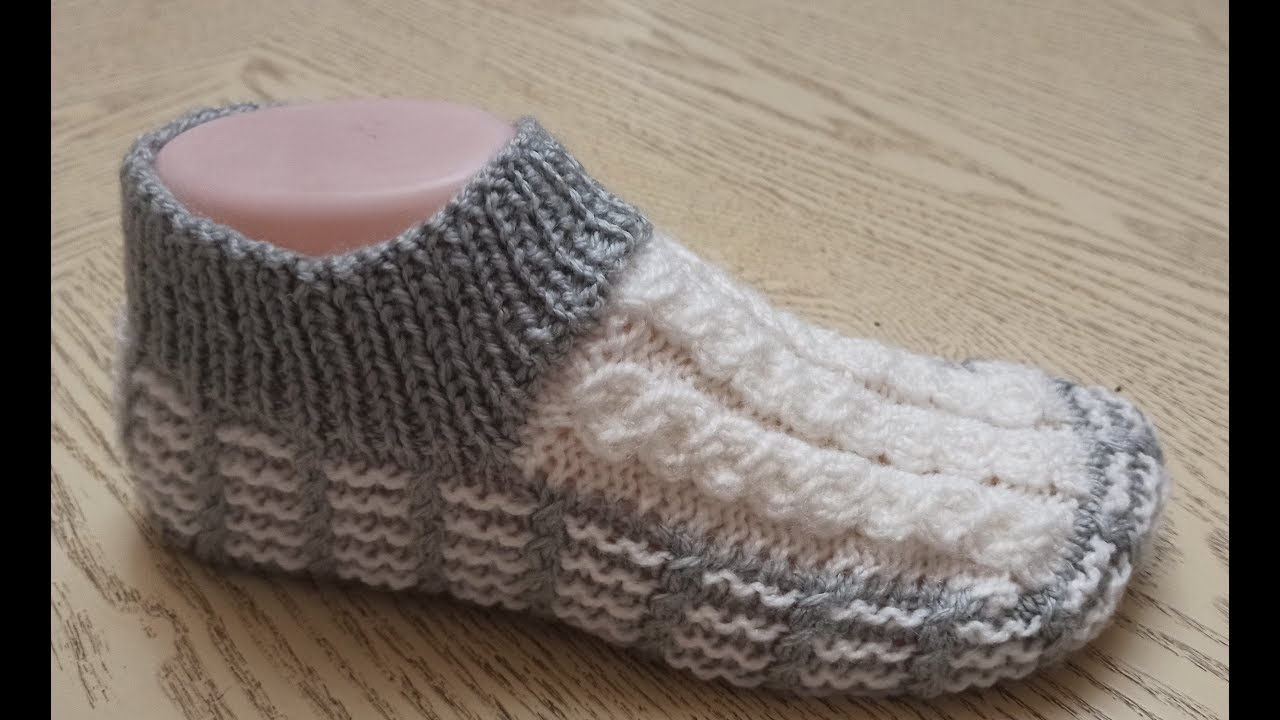 Классные и удобные тапочки - следки на двух спицах № 39 /  Tejiendo Pantuflas / Patik modeli