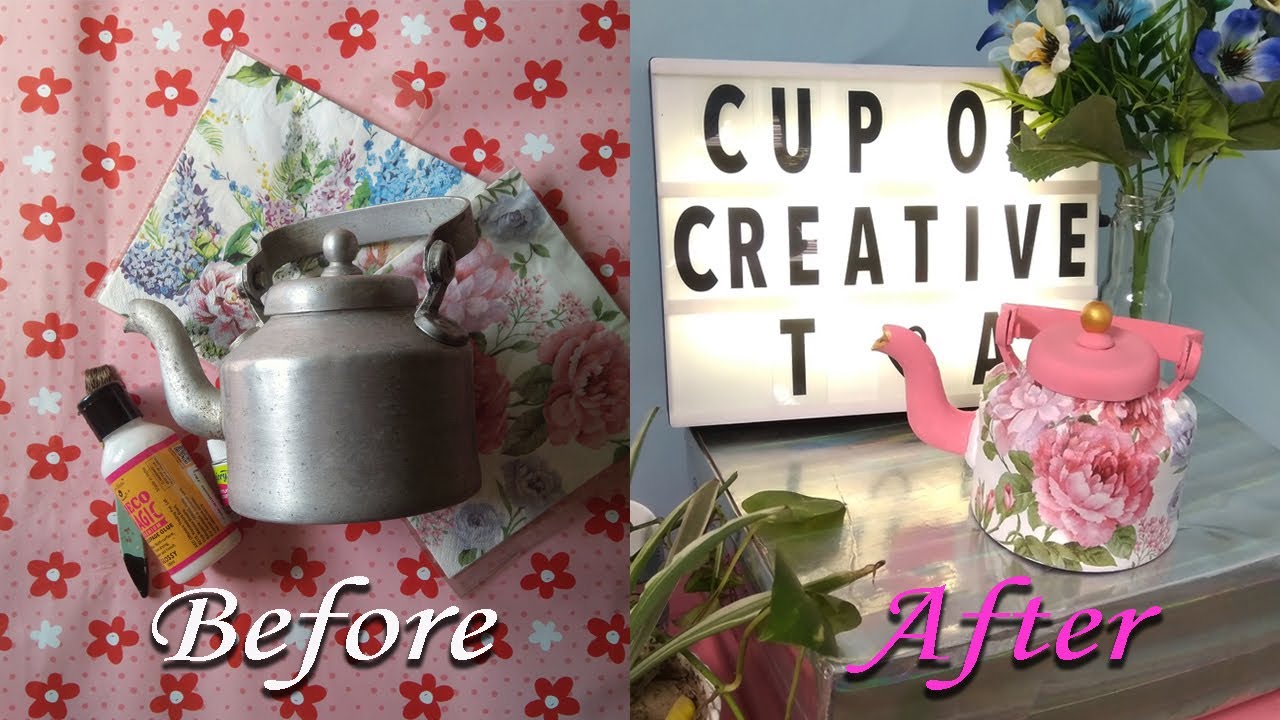 DIY Decoupage Kettle || Restoration of old metal kettle || Makeover of old kettle