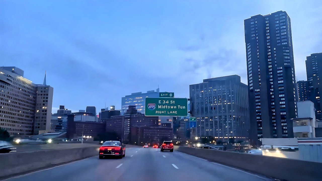 NYC Live : New York City Morning Drive, FDR Drive North In Manhattan New York.