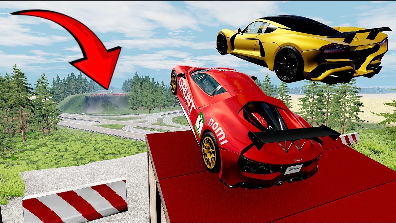 BeamNG Drive Realistic Car Crash Test - Extreme High Ramp Jump Physics Simulation #6