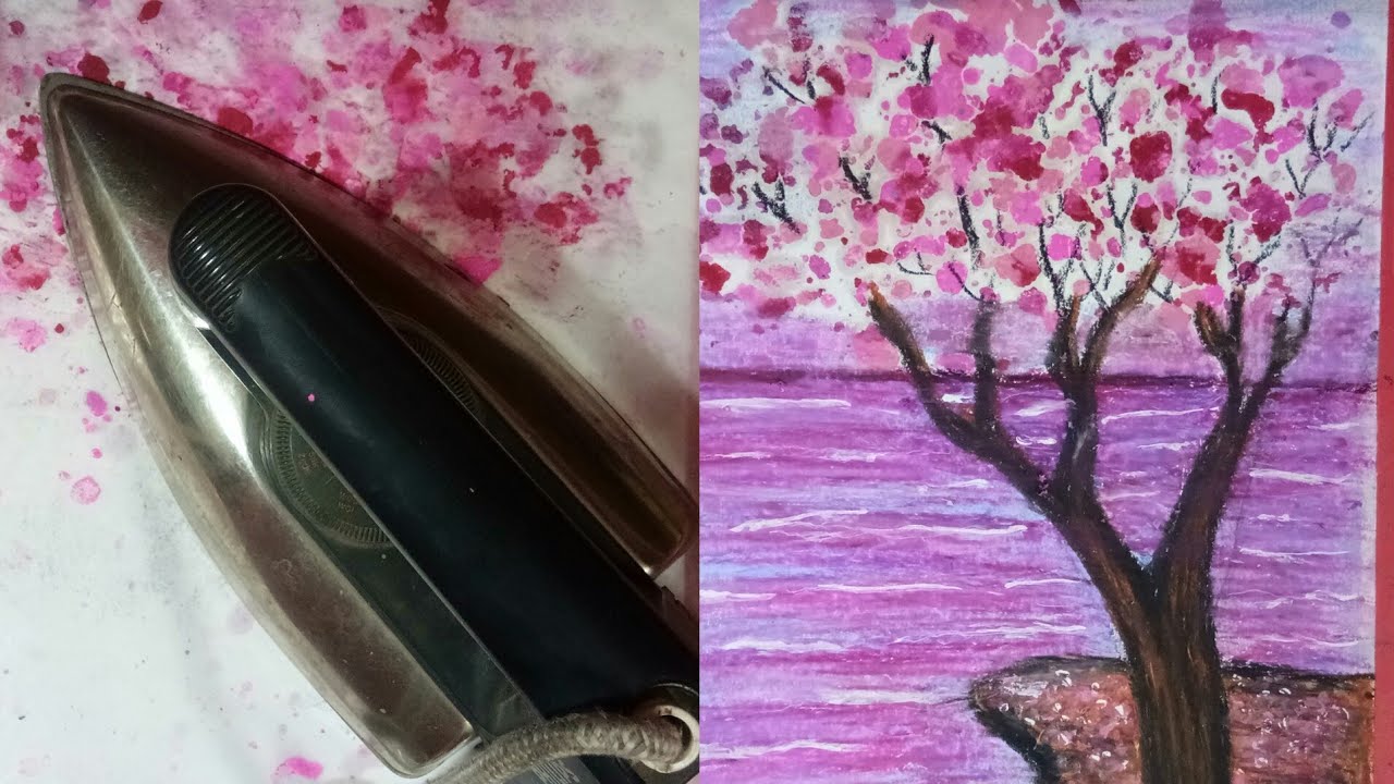 New and easy oil pastel technique for beginners | landscape painting Cherry blossom