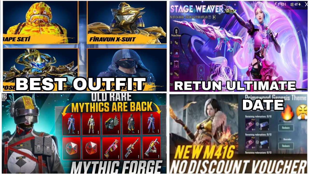 🔴 BGMI RETUN ULTIMATE SET BGMI  VOUCHER DATE BGMI MYTHIC FORGE BAPE SET RETURN BGMI M416 GLACIER 👍
