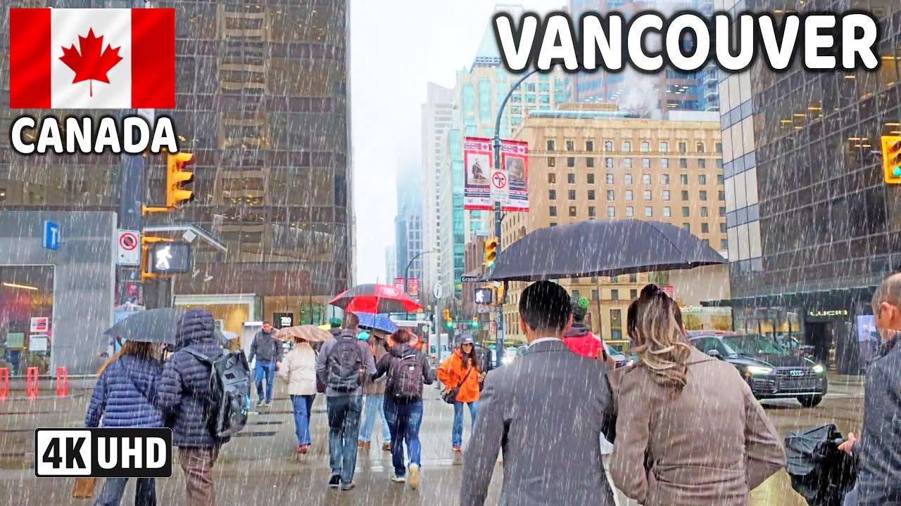 [Rain Walk] 🇨🇦 【4K】⛈️⛈️⛈️ Heavy Rain in Downtown Vancouver  BC, Canada. November 2025. Relaxing Walk