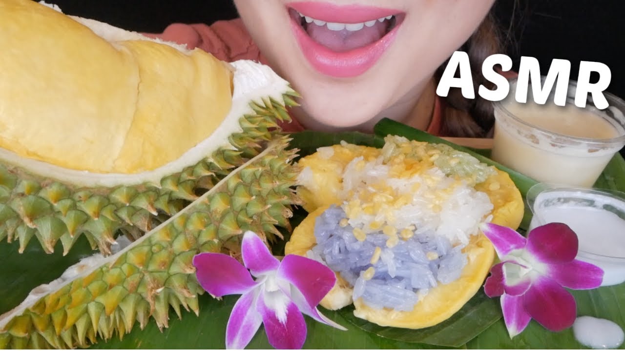 DURIAN *King of all Fruits Sweet Sticky Rice Dessert Relaxing Eating Sounds | N.E Let's Eat