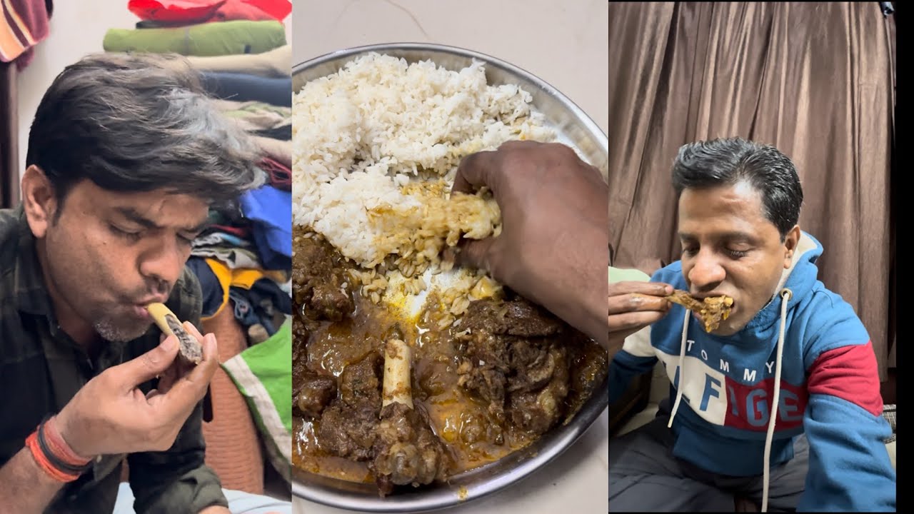 क्या मस्त मटन नल्ली फोड़े हो शत्रुघन / मटन फैट खाने में बहुत मज़ा आ रहा है / वाह क्या मटन चाप है / 👌