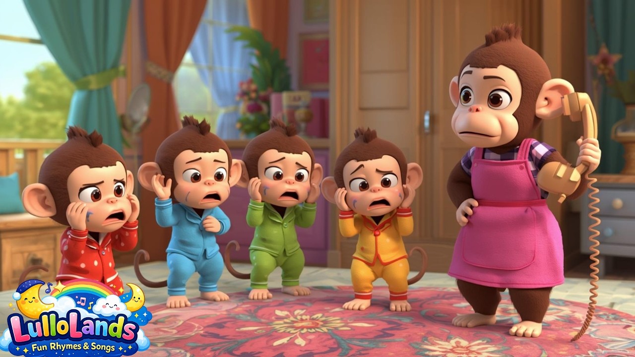 Five Little Monkeys Jumping on the Bed | Nursery Rhymes for Kids | 3D Baby Songs | Lulloland