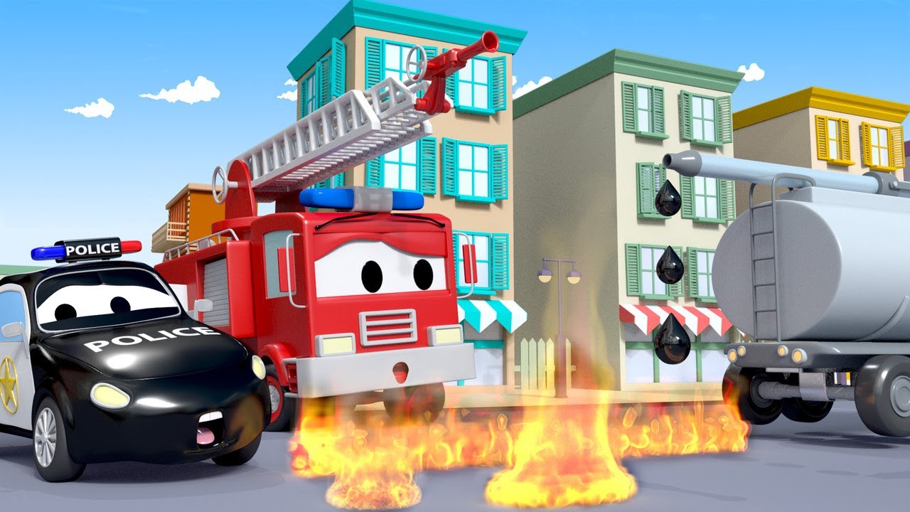 รถตำรวจสำหรับเด็ก  🚒 ไทสันละเลงน้ำมันไปทั่วคาร์ ซิตี้ 🚨 การ์ตูนรถตำรวจและรถดับเพลิงสำหรับเด็ก