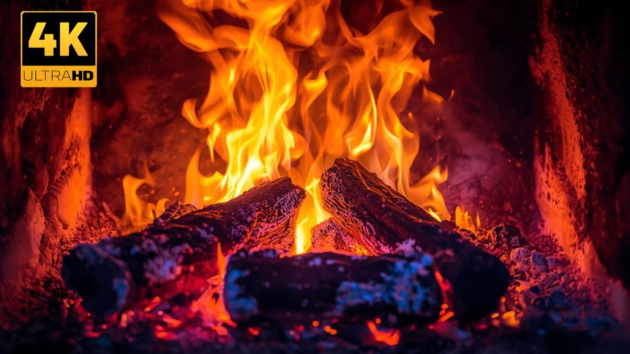 Cozy Fireplace Ambience 4K – 3 Hours of Crackling Fire Sounds | Relax, Sleep, Study, No Ads