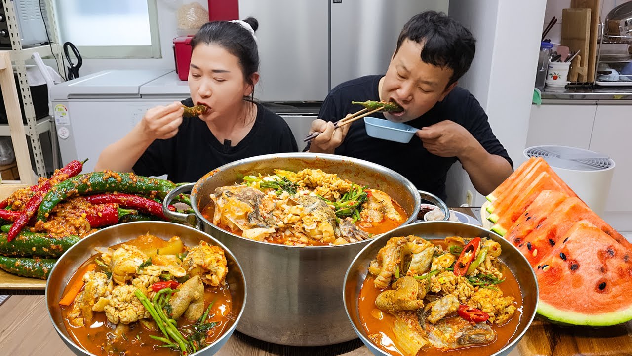 Корейская домашняя еда | Острая корейская рыбная похлёбка(Maeuntang) перец чили с приправами МУКБАНГ