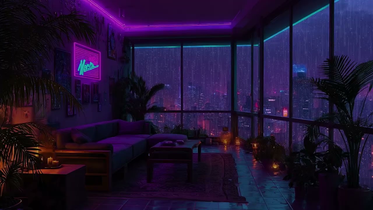 Shibuya Neon Dreams – Lofi Rainstorm in a Purple Penthouse with Relaxing City Night Views