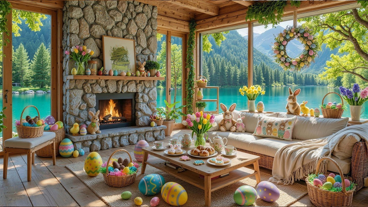 Gentle Easter Ambience 🐣 Happy Easter Day with Soft Relaxing Music & Fireplace Sounds