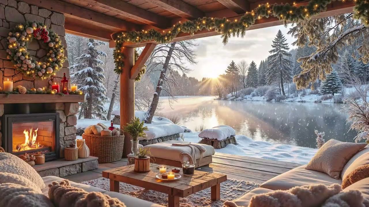 Peaceful Winter Cabin by the Lake❄️ Relaxing Piano, Snow Sounds & Warm Fireplace for Deep Relaxation