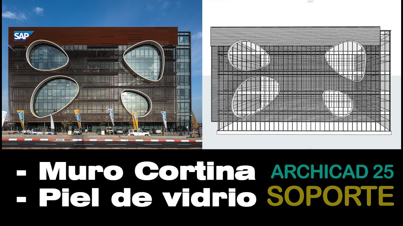 CREAR FACHADA COMPLEJA  MURO CORTINA TIPO PERSIANA,PIEL DE VIDRIO Y OPERACIÓN DE SOLIDOS–ARCHICAD25.