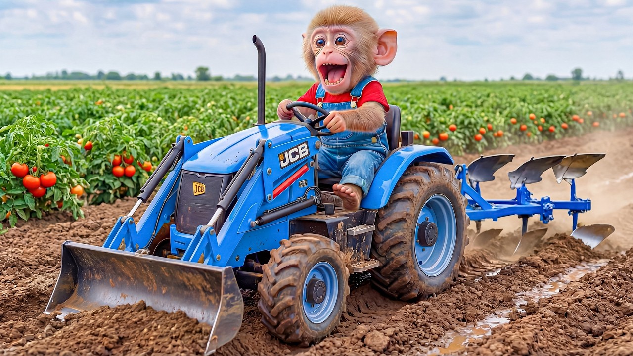 🍅🚜🐒 Monkey Nana and His JCB Tractor Rework the Farm Soil for Fresh Tomatoes! 🌿