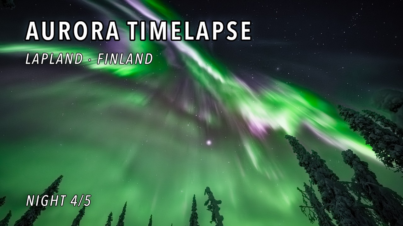 Aurora Borealis puts on a winter show above Äkäsjoki in Lapland (Night 4/5)
