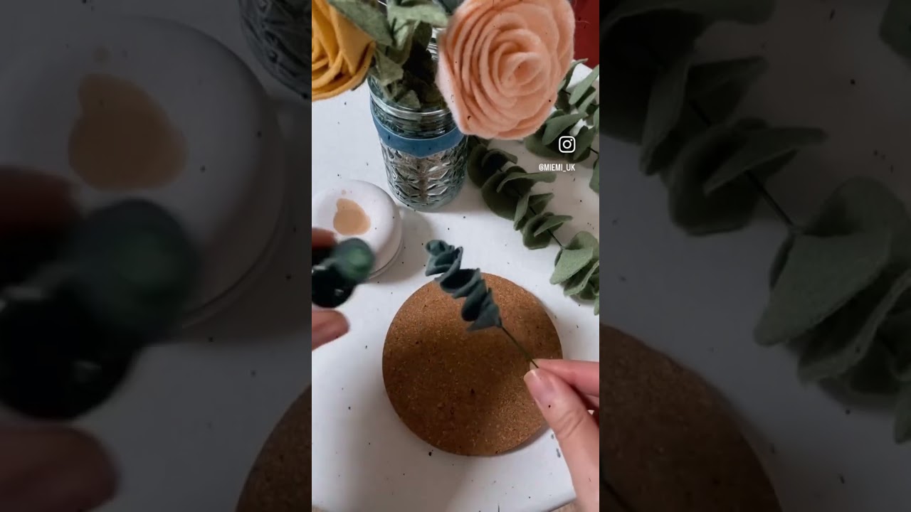 Adding fragrance to wool felt flowers and stems. #felt #homedecor