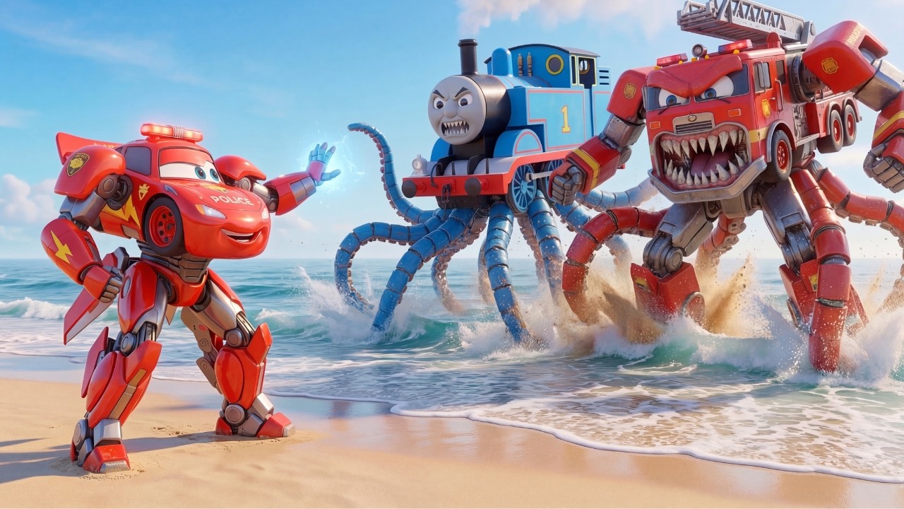 Kitten and Lightning McQueen Found Monster Thomas and Monster Fire Truck! Epic Sea Rescue