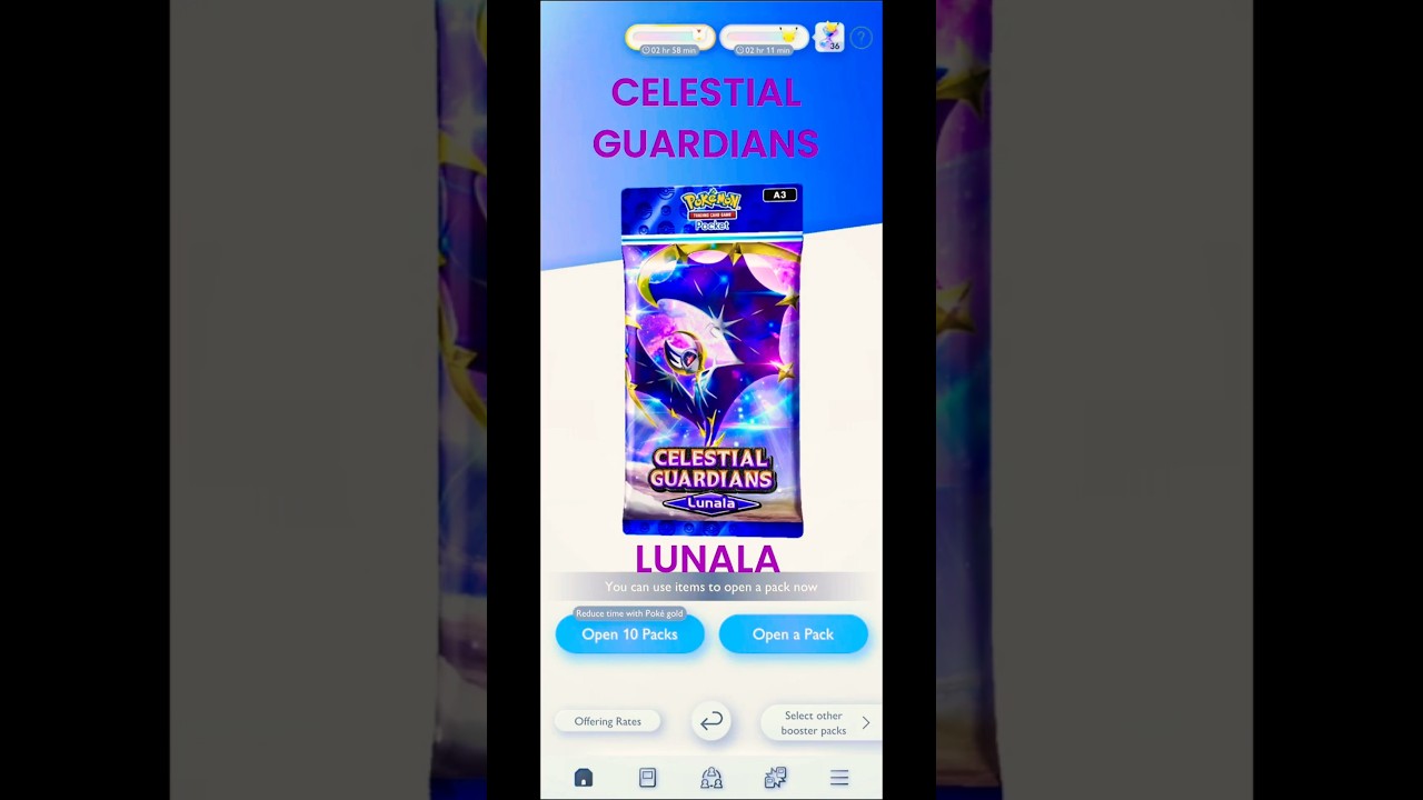 CELESTIAL GUARDIANS LUNALA 10 packs opening - Pokemon TCG Pocket #pokemontcg