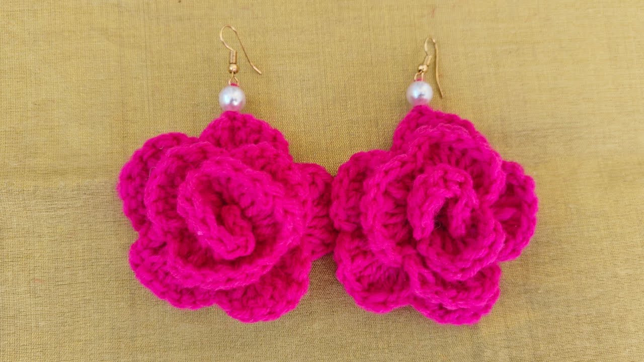Crochet Rose earring# How to make crochet Rose flower earrings# for beginners...