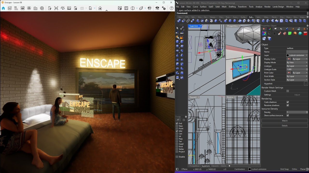ENSCAPE for RHINO - Lesson 08 - Emissive Material, Light, Omni, Spot, Area, Swimming Pool, Clearcoat