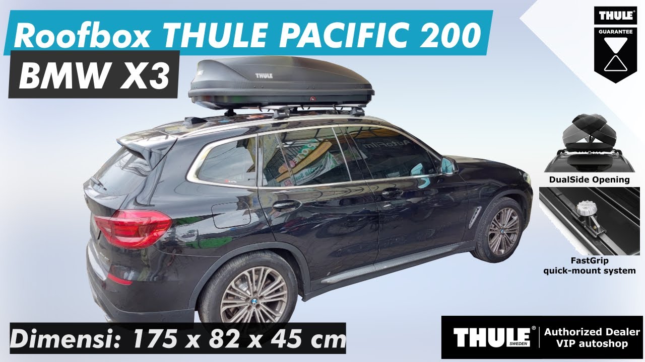BMW X3 Roofbox THULE Pacific 200 + Wingbar EVO. Variasi mobil malang