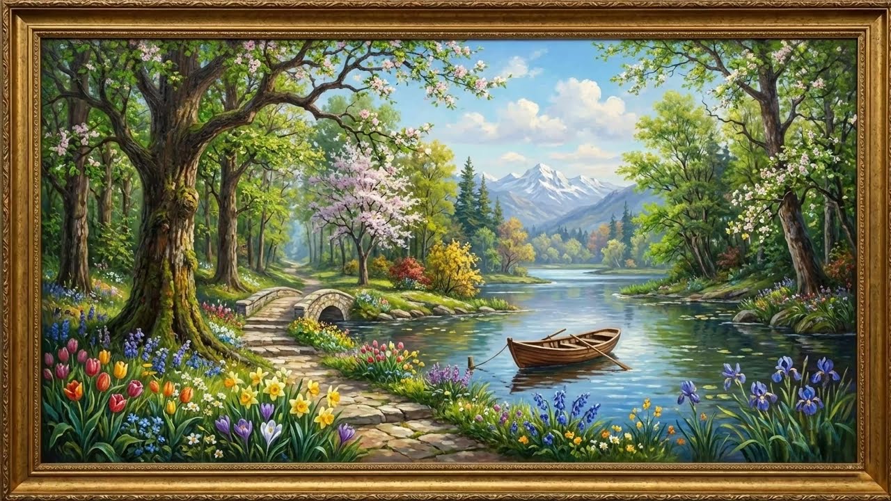 Spring forest (2 Hours), Impressionist Oil Painting | Gold Framed Screensaver for TV 4К