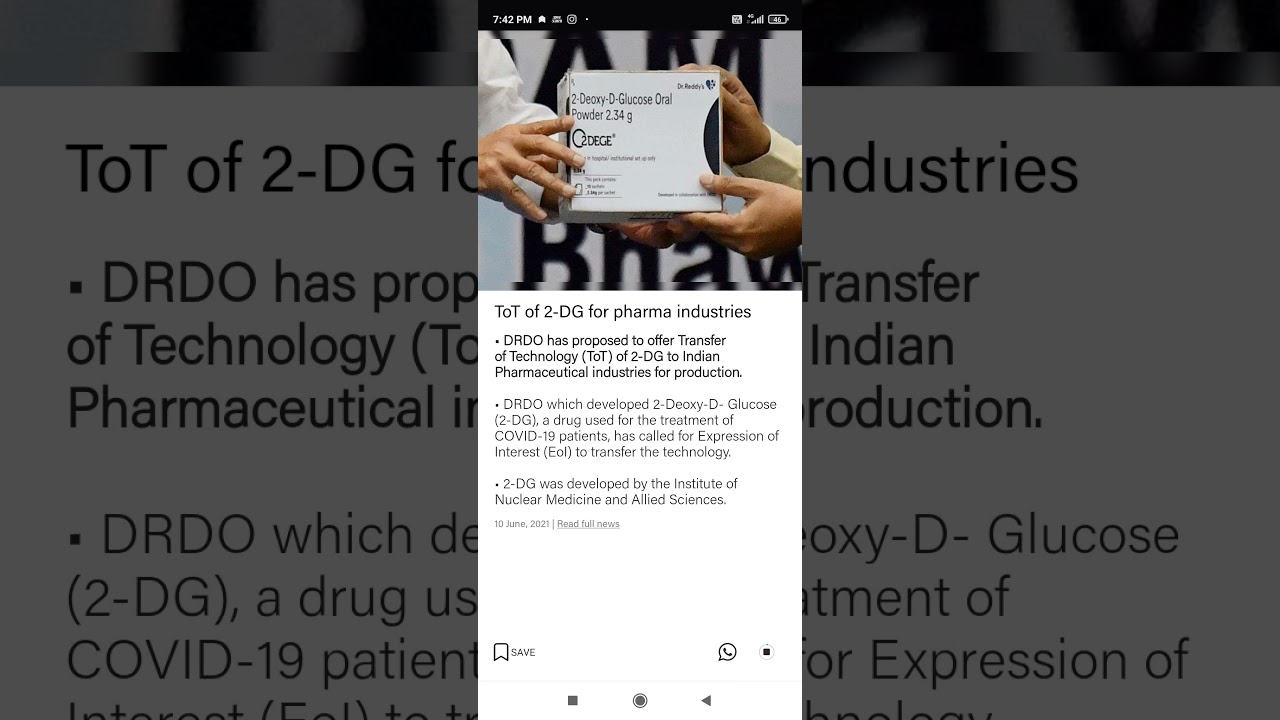 DRDO proposes to offer ToT of 2-DG to Indian Pharma industries for production