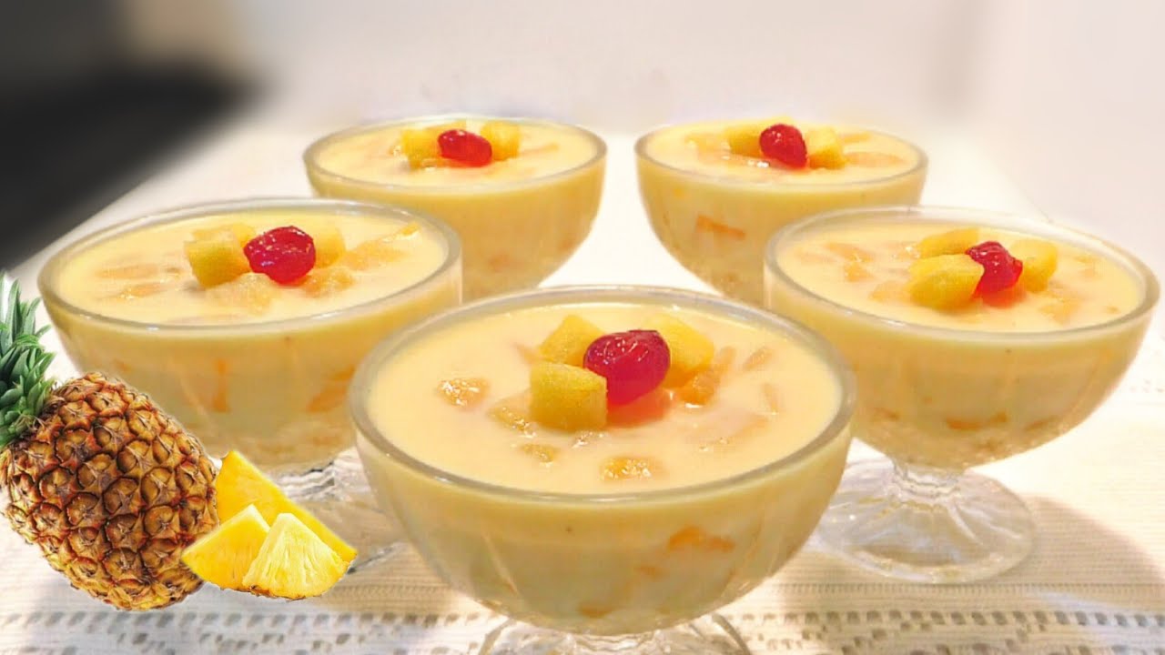POSTRE DE PIÑA CON YOGURT DELICIOSO CON 5 INGREDIENTES- facil y rapido