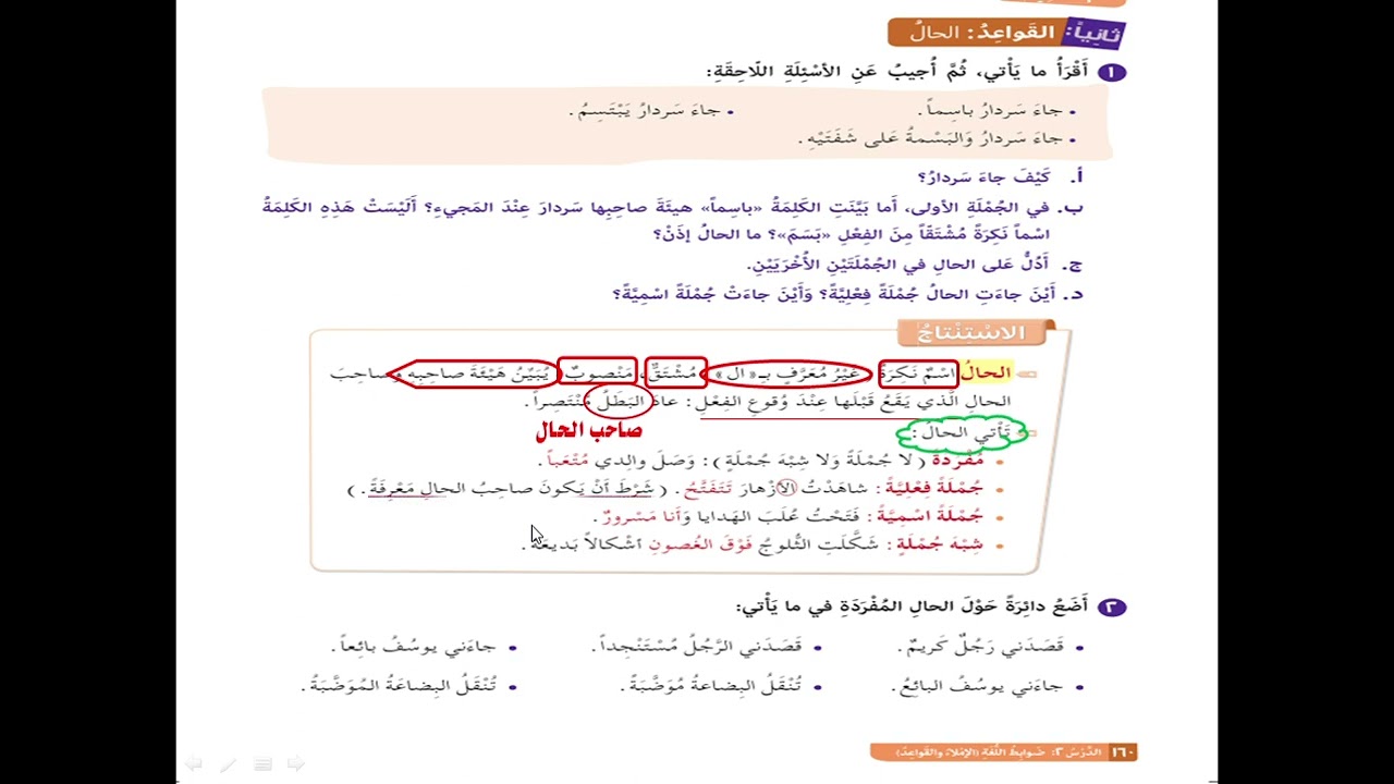 عەرەبی پۆلی نۆ(الحال) لاپەڕە ١٦٠