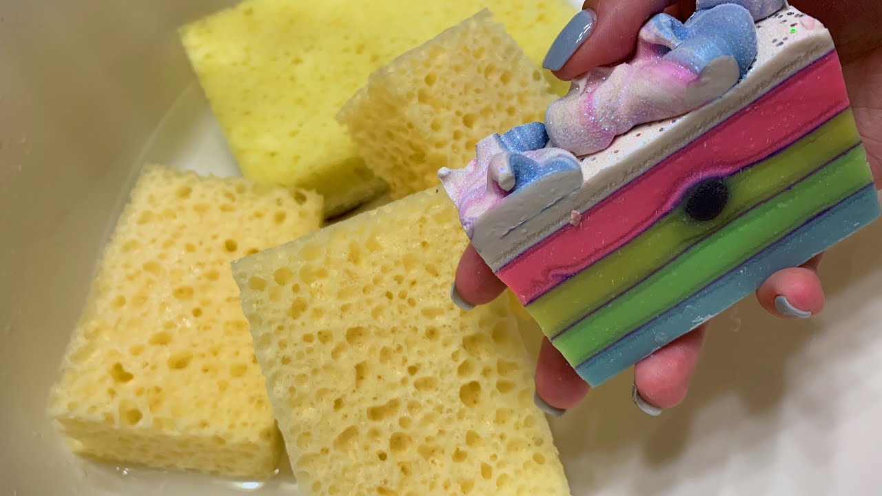 🧼 ASMR COLORFUL BAR SOAP + SPONGES! 🧼