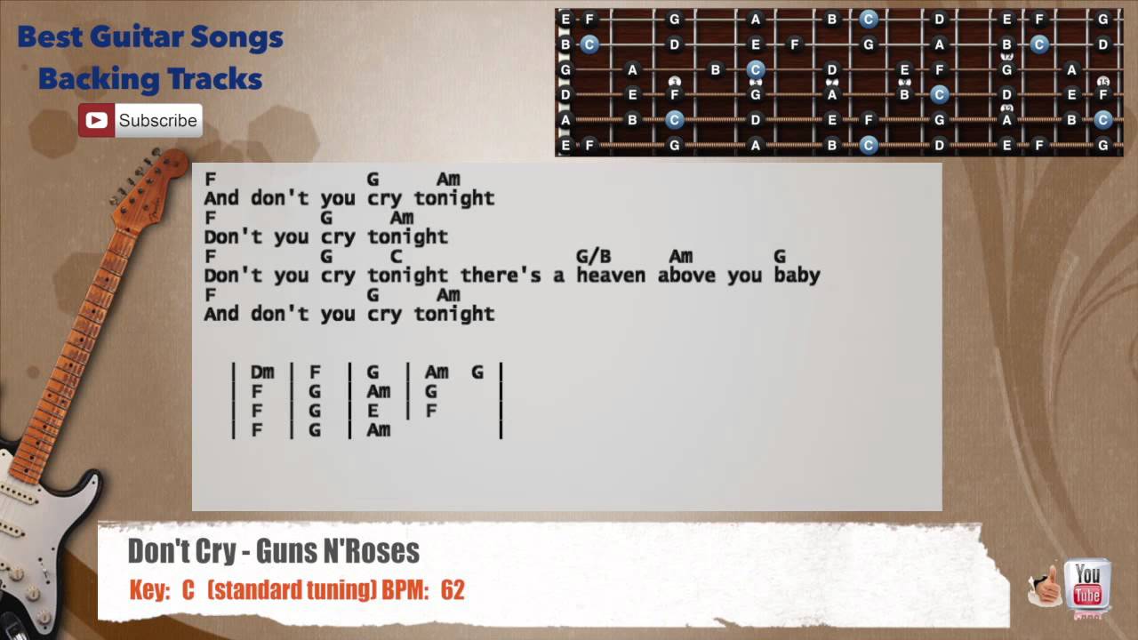 🎸 Don't Cry - Guns N'Roses Guitar Backing Track with vocal, chords and lyrics