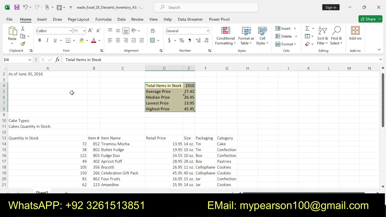 Excel_2E_Dessert_Inventory | Excel 2E Dessert Inventory | Dessert_Inventory | Dessert Inventory