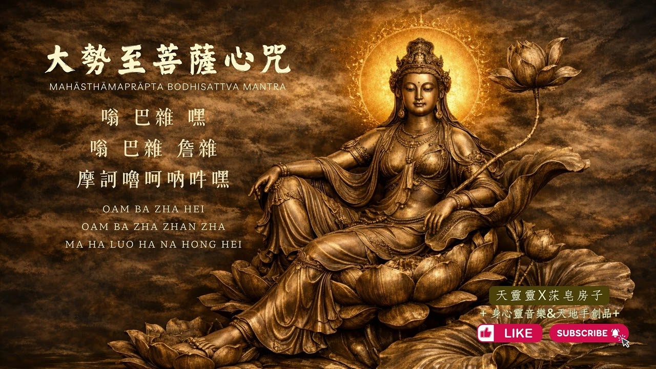 大勢至菩薩心咒音樂【一小時🔁】適合睡眠、冥想、放鬆與專注的背景音｜｜Mahasthamaprapta Mantra 1 Hour Loop 🔁 Sleep, Meditation, Relax｜莯莯匠