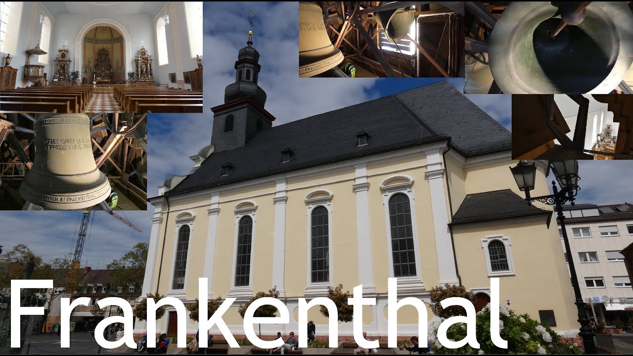Frankenthal (FT) Die drei Glocken der Dreifaltigkeitskirche (Turmaufnahme)