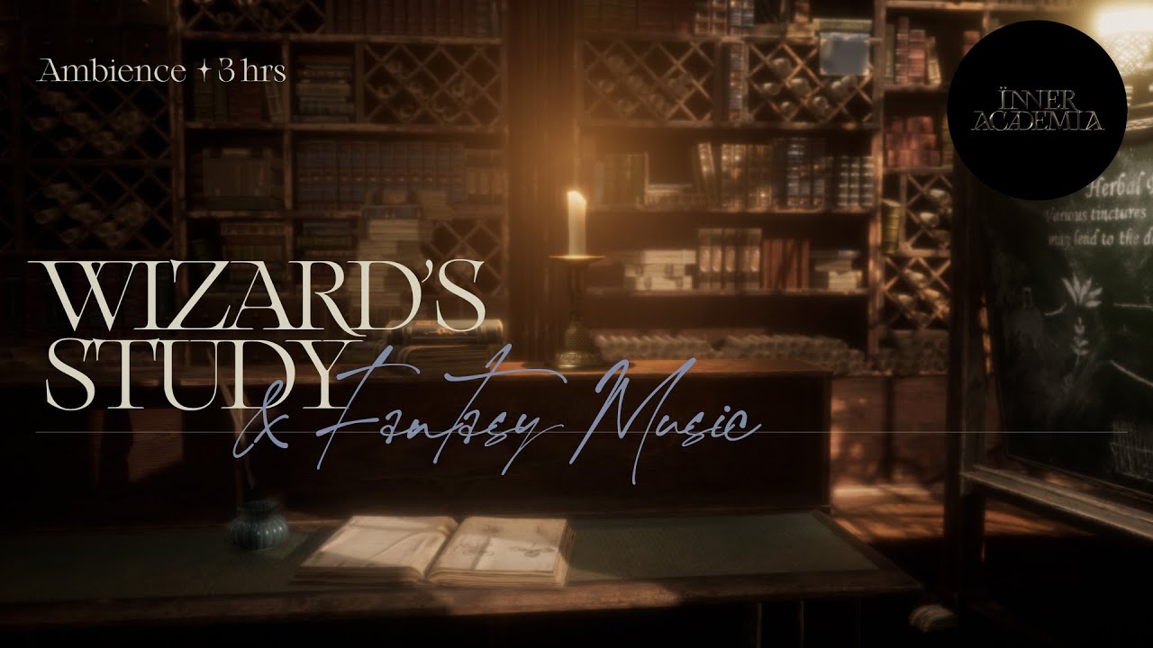 COZY LIBRARY ASMR AMBIENCE ୭ DARK ACADEMIA OLD MAGE'S WIZARD STUDY ୭ 3hrs 🕯️
