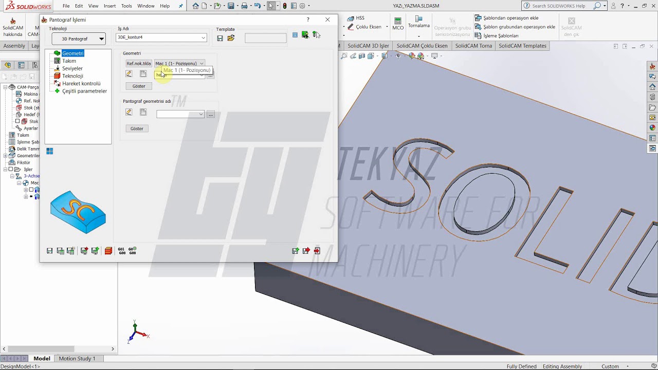 SolidCAM ile tek kontur yazı yazma