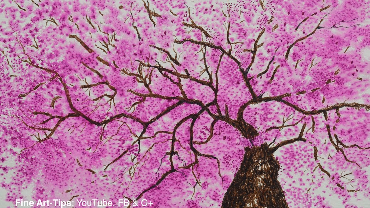 How to Draw (paint) a Cherry Tree With Ink & Water - Give Away: Fountain Pen Pilot Vanishing Point