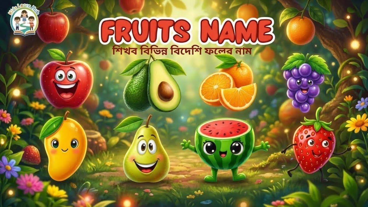 🍎 ফলের নাম বাংলা ও ইংরেজি | Fruits for Kids | Fruits Name Bangla | Kids Learn Hub