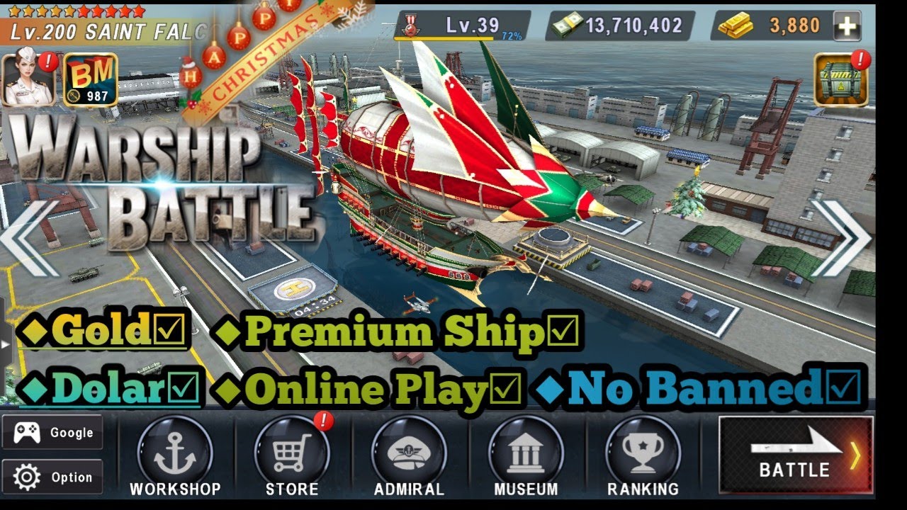 WARSHIP BATTLE MOD GOLD DOLAR PREMIUM SHIP LATEST 3.6.1