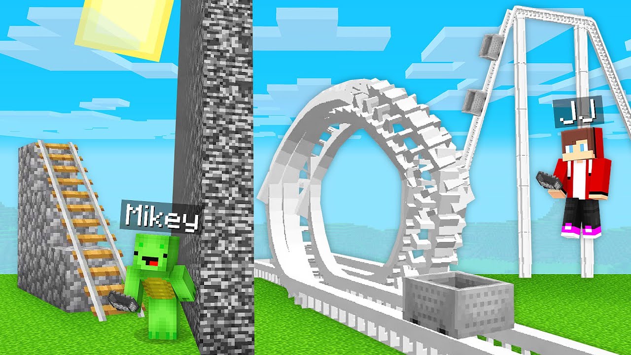 JJ и Mikey ОБМАНУЛИ в ROLLERCOASTER Build Battle — пародийное видео Maizen в Minecraft