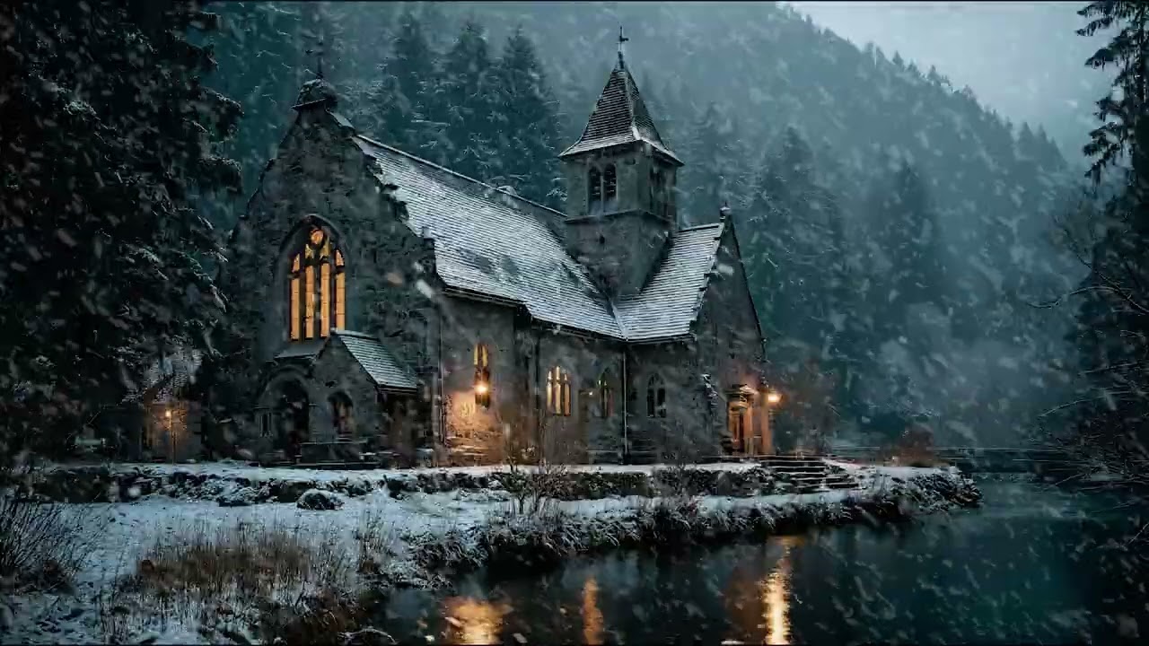 Winter Night Snowstorm with Gentle Wind and Falling Snow Sounds for Stress Relief and Deep Sleep