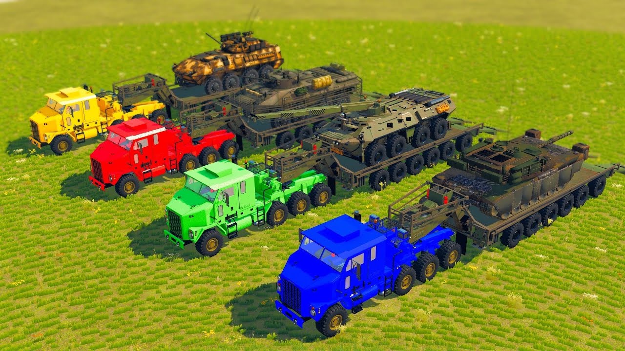 COLORFUL HEAVY MILITARY TRUCKS TRANSPORTING ARMORED VEHICLES | FS22
