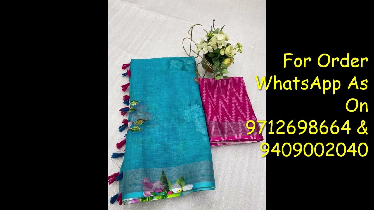 Linen Flower Digital Print Silver Weaving Patta Saree || Latest Design Of Flower Printed Saree 2022