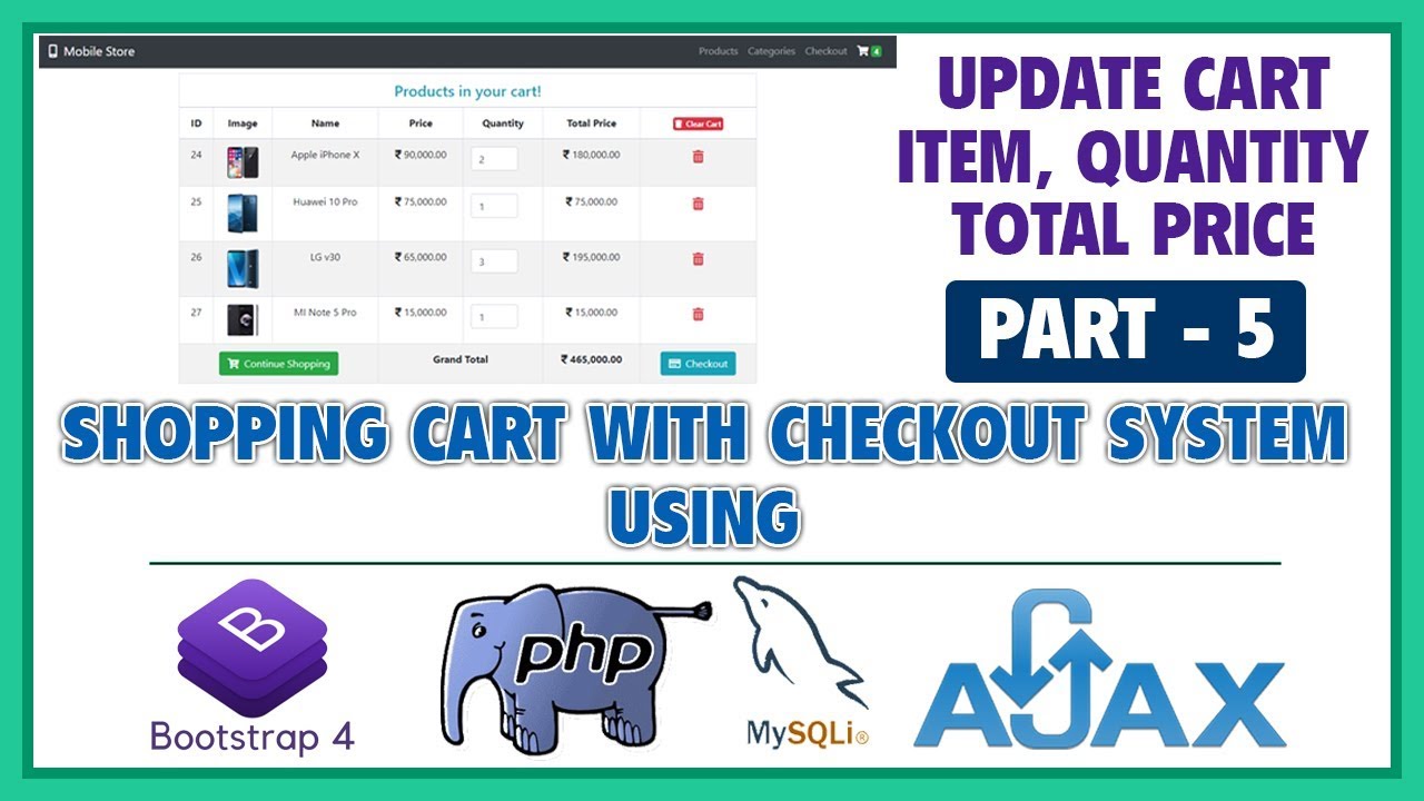 #5 Корзина покупок с системой оформления заказа с использованием Bootstrap 4, PHP, MySQLi и Ajax ...