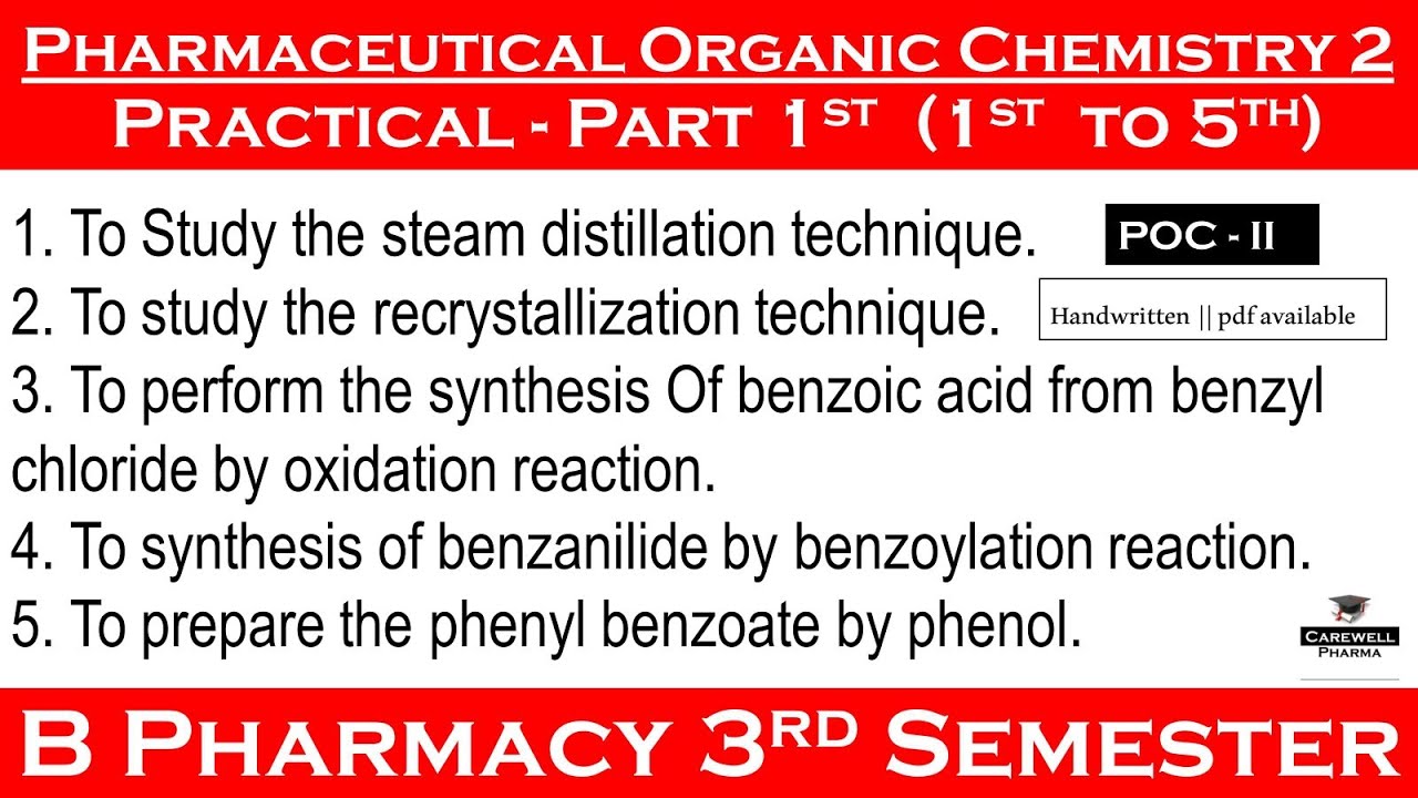 pharmaceutical organic chemistry 3rd semester practical || Part 1 || No. 1 to 5 || Carewell Pharma