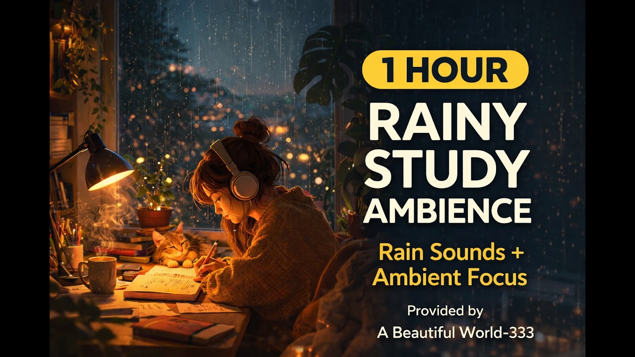1 Hour Rain Sounds for Studying 🌧️ Cozy Rainy Ambience with Cat | Deep Focus & Reading
